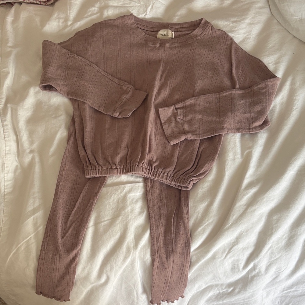 Mauve Ribbed Two-Piece Lounge Set